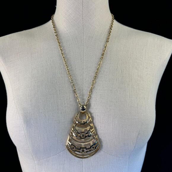 Unbranded Jewelry - Gold Tone Metal Necklace 3 Pc Hinged Articulated Pendant Cable Chain 24"